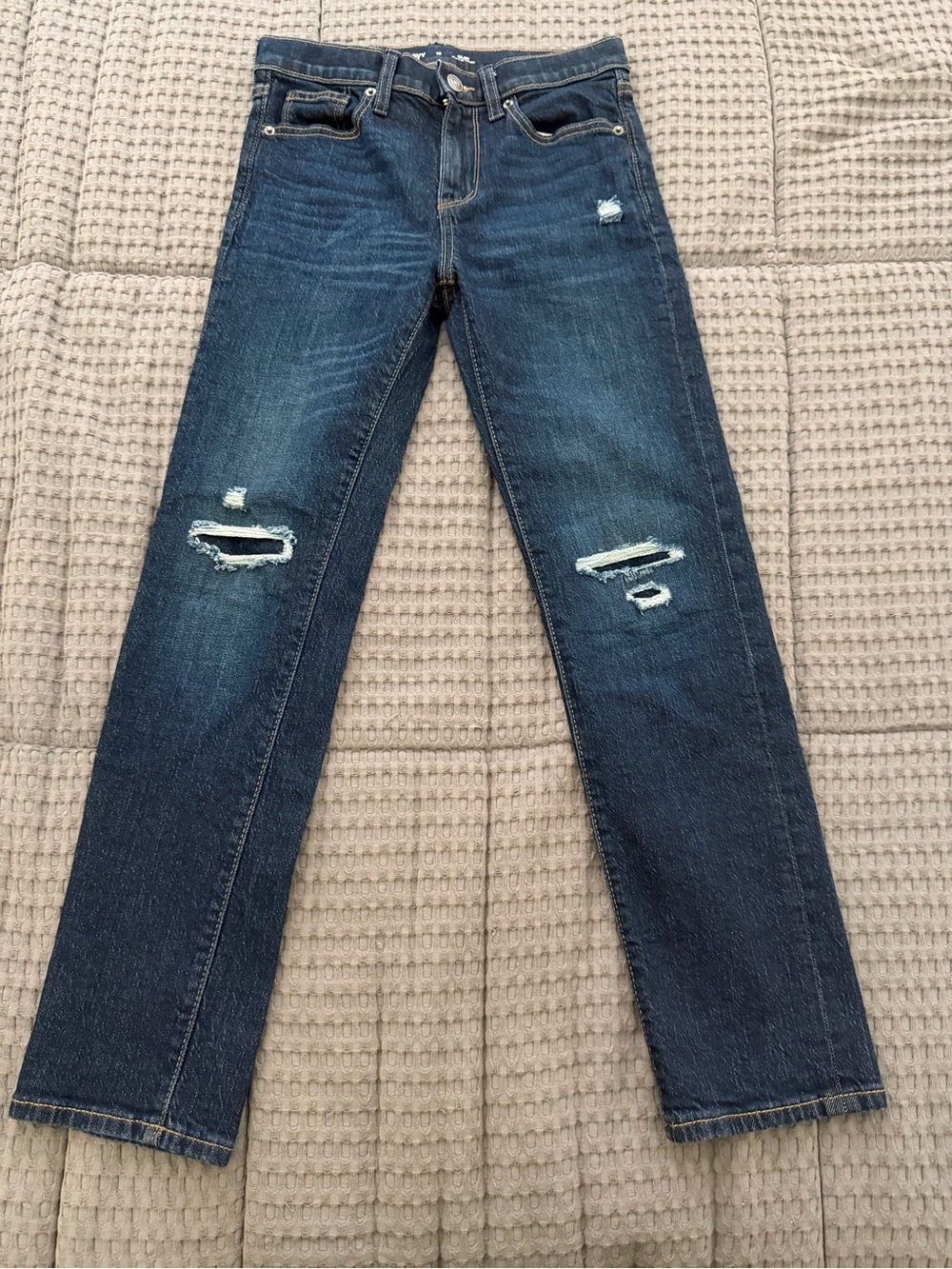 Old Navy Girls Ripped Jeans Dark Blue Faded Wash Size 12 Adjustable Waist